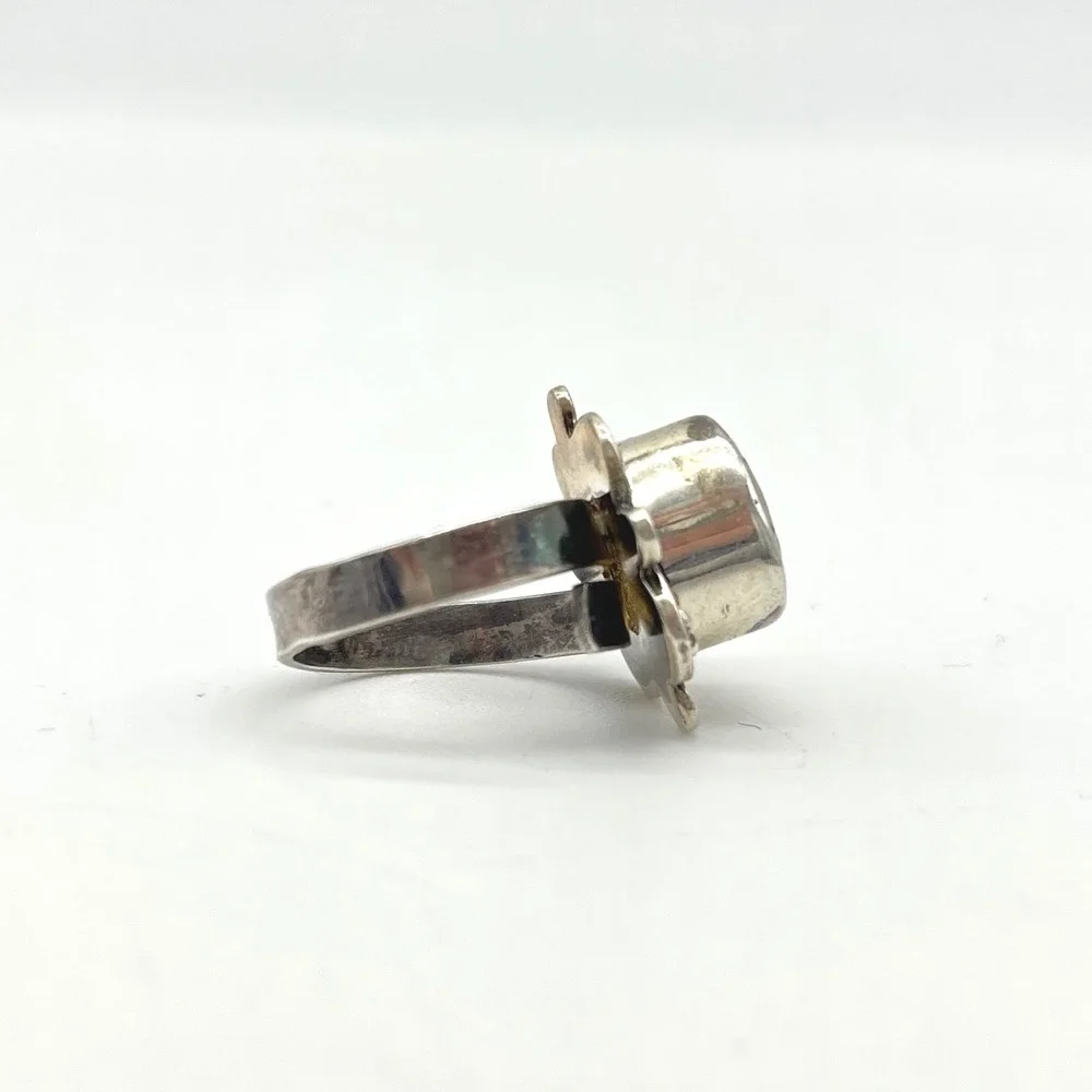 Oval Citrine Sterling Silver Statement Ring‎ Adjustable Size 7 Floral Design